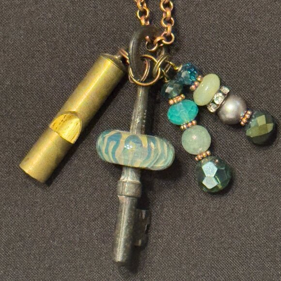 Vintage Chain Fashion Necklace with multiple charms beads - Picture 1 of 4